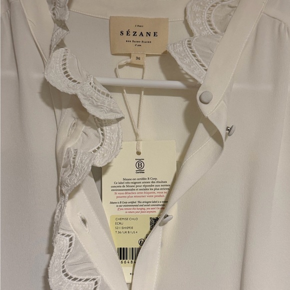 NWT Sézane Chlo Silk Button-Down Blouse - Picture 5 of 6